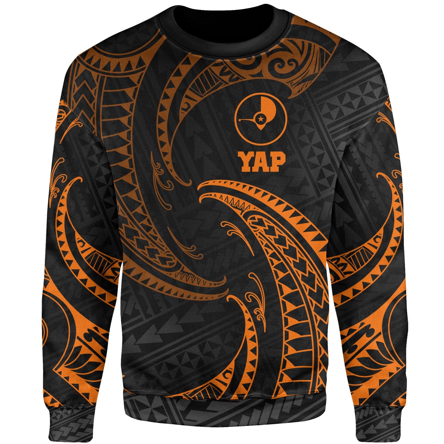 Yap Polynesian Sweater - Orange Tribal Wave Unisex Orange - Polynesian Pride