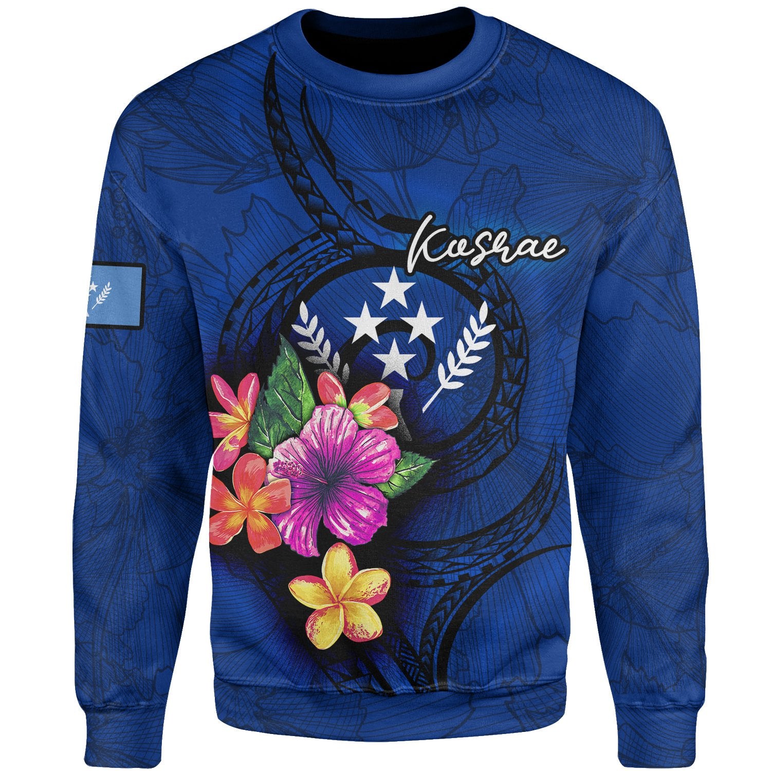 Kosrae Polynesian Sweater - Floral With Seal Blue Unisex Blue - Polynesian Pride