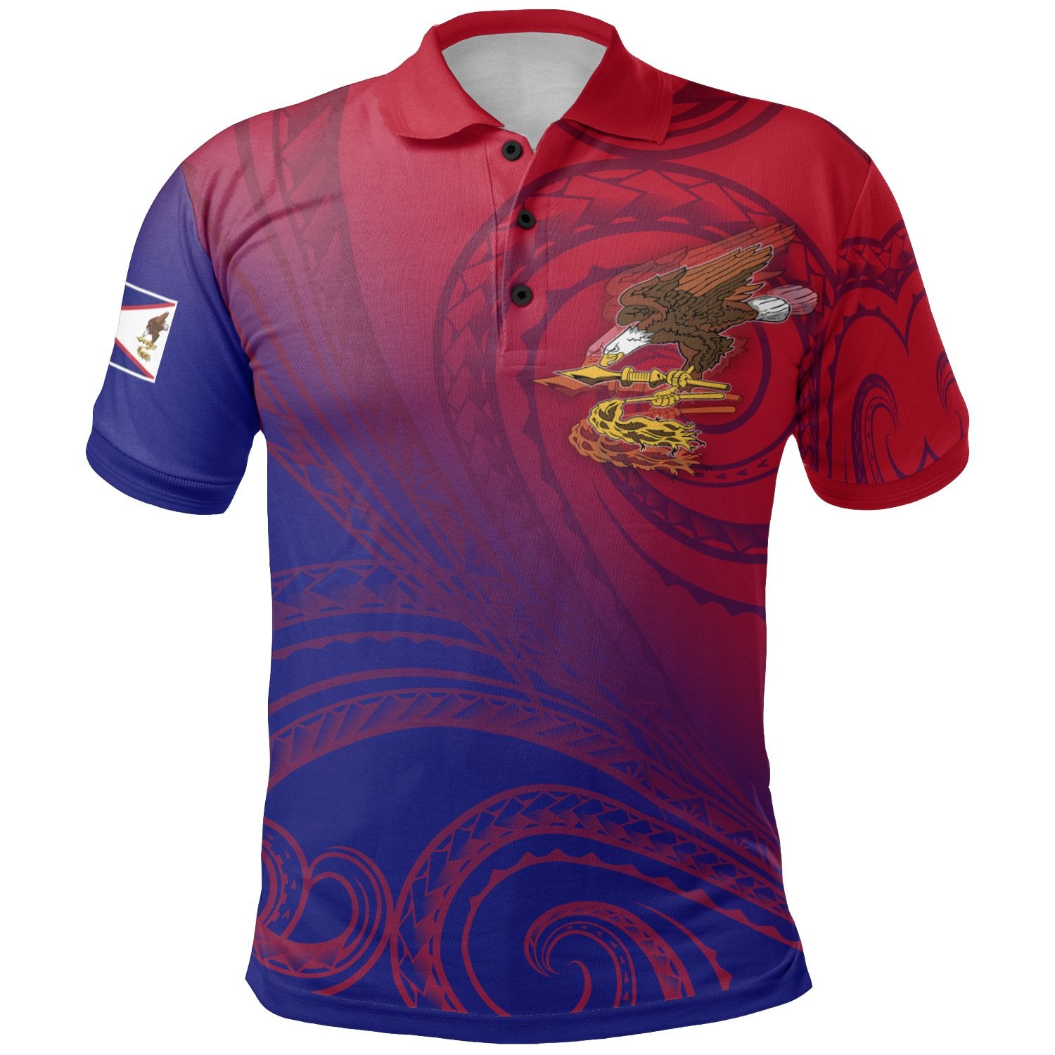 American Samoa Polynesian Polo Shirt Bald Eagle (Blue Red) Unisex Blue - Polynesian Pride