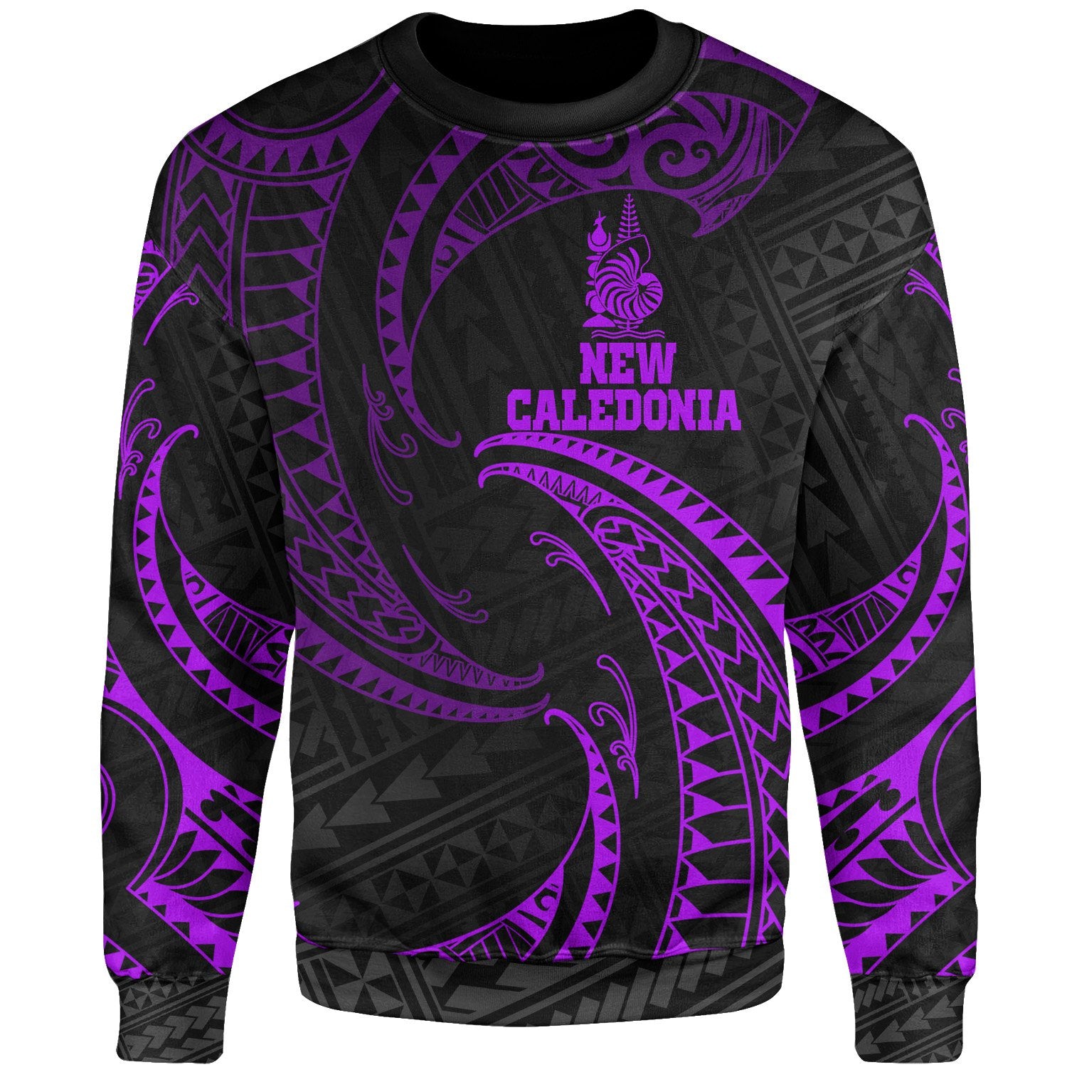 New Caledonia Polynesian Sweater - Purple Tribal Wave Unisex Purple - Polynesian Pride