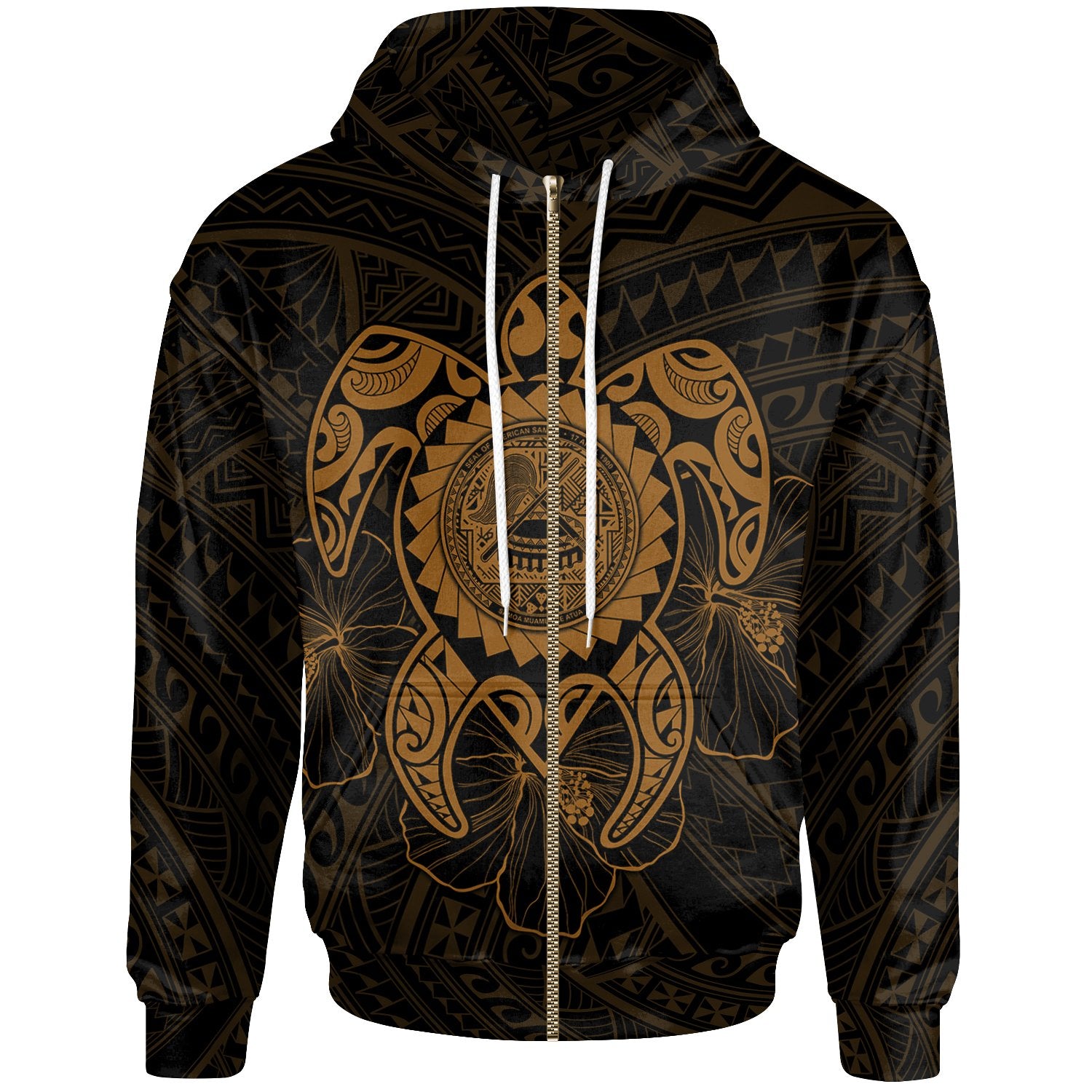 American Samoa Polynesian Zip up Hoodie Vintage Polynesian Turtle (Golden) Unisex Golden - Polynesian Pride