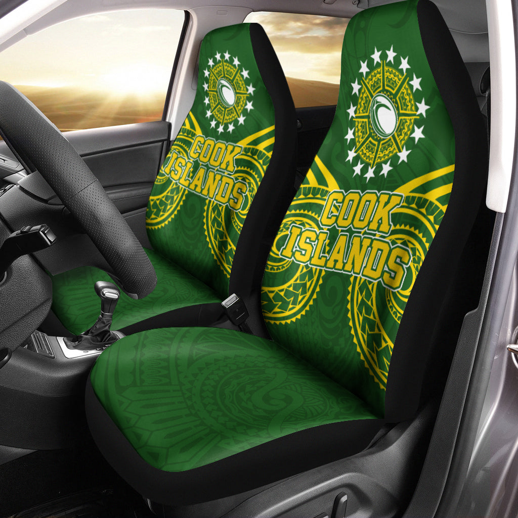 Cook Islands Rugby Car Seat Covers - Tribal Pattern - LT12 Universal Fit Green - Polynesian Pride