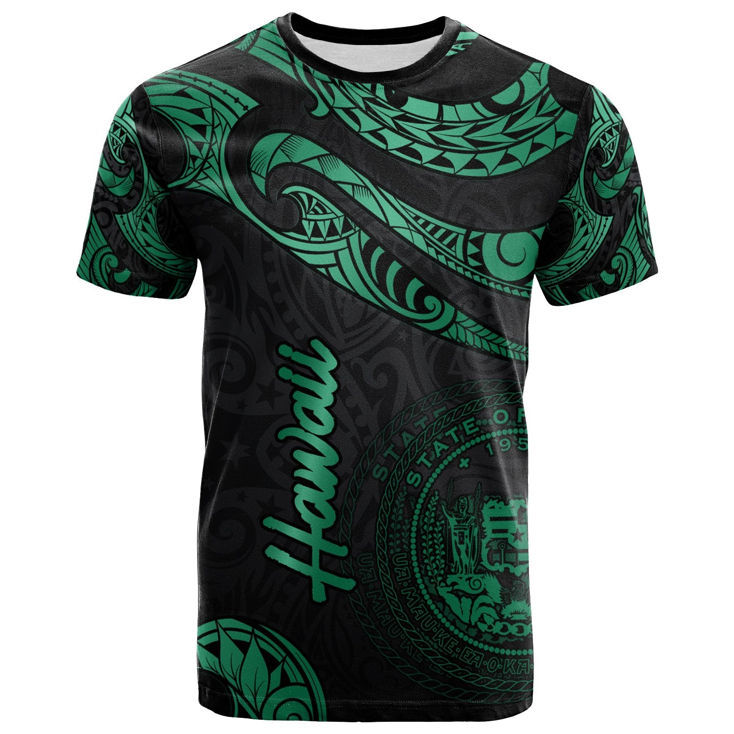 Hawaii Polynesian T Shirt Polynesian Tattoo Green Version Unisex Art - Polynesian Pride