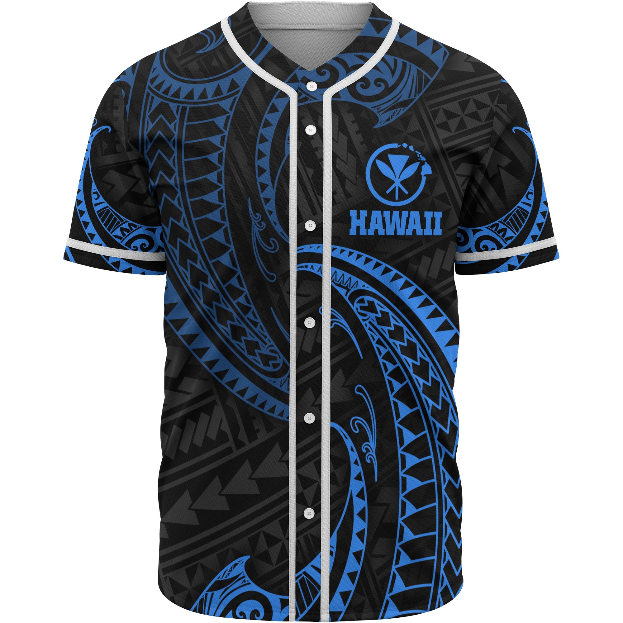 Hawaii Polynesian Baseball Shirt - Blue Tribal Wave Unisex Blue - Polynesian Pride