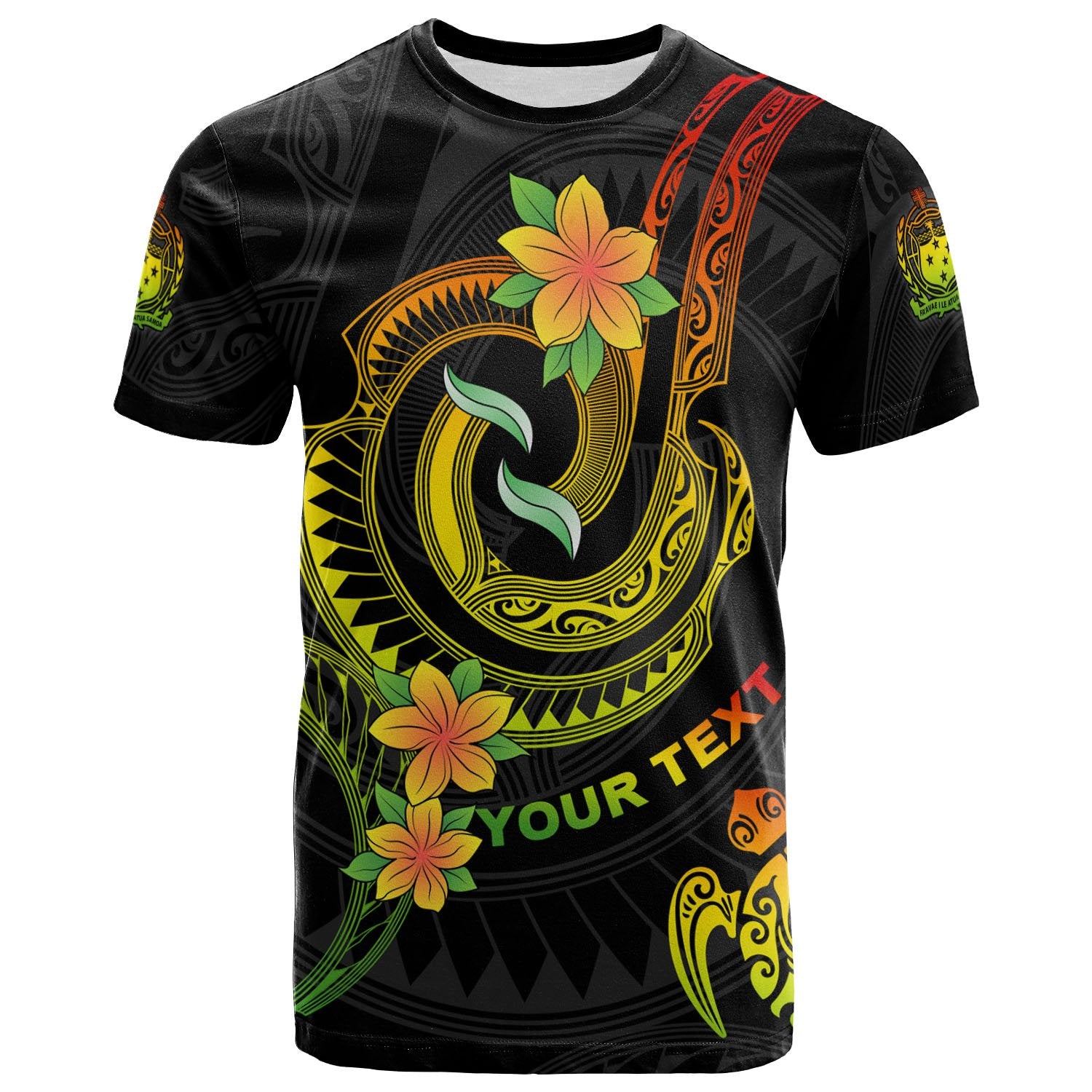 Samoa Custom T Shirt Reggae Plumeria Flowers with Spiral Patterns Unisex Art - Polynesian Pride