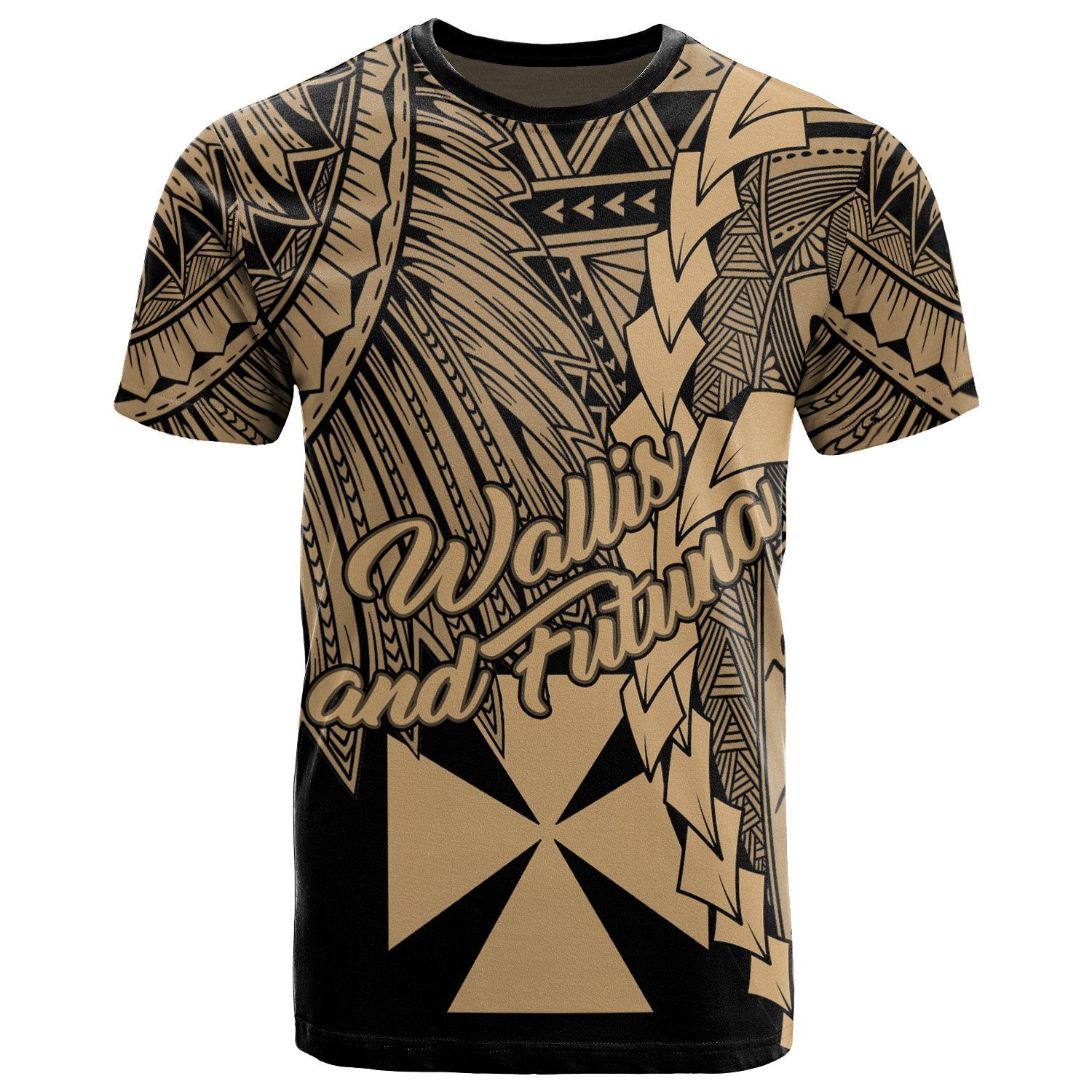 Wallis and Futuna Polynesian T Shirt Tribal Wave Tattoo Gold Unisex Gold - Polynesian Pride