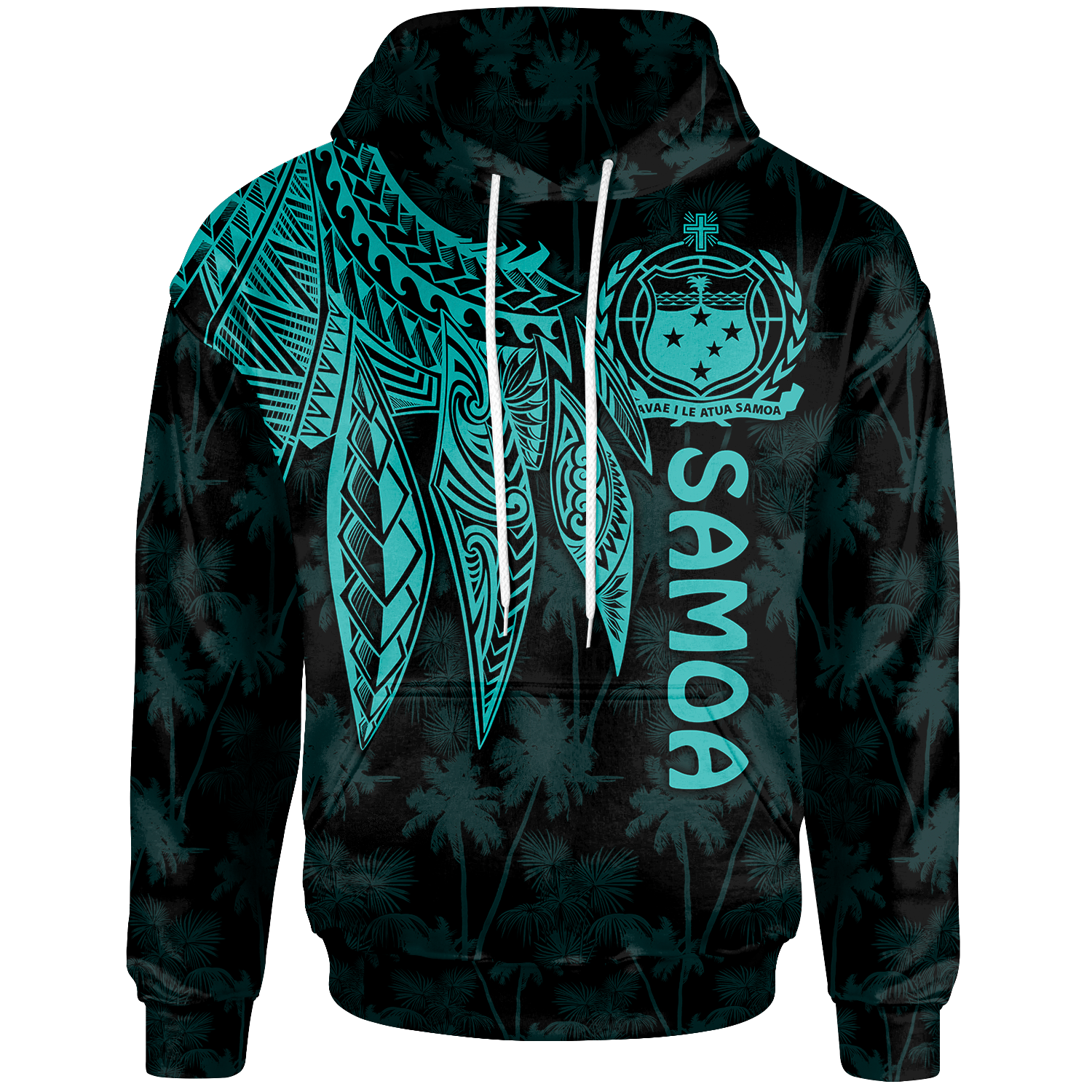 Samoa Zip up Hoodie Polynesian Wings (Turquoise) Unisex Turquoise - Polynesian Pride