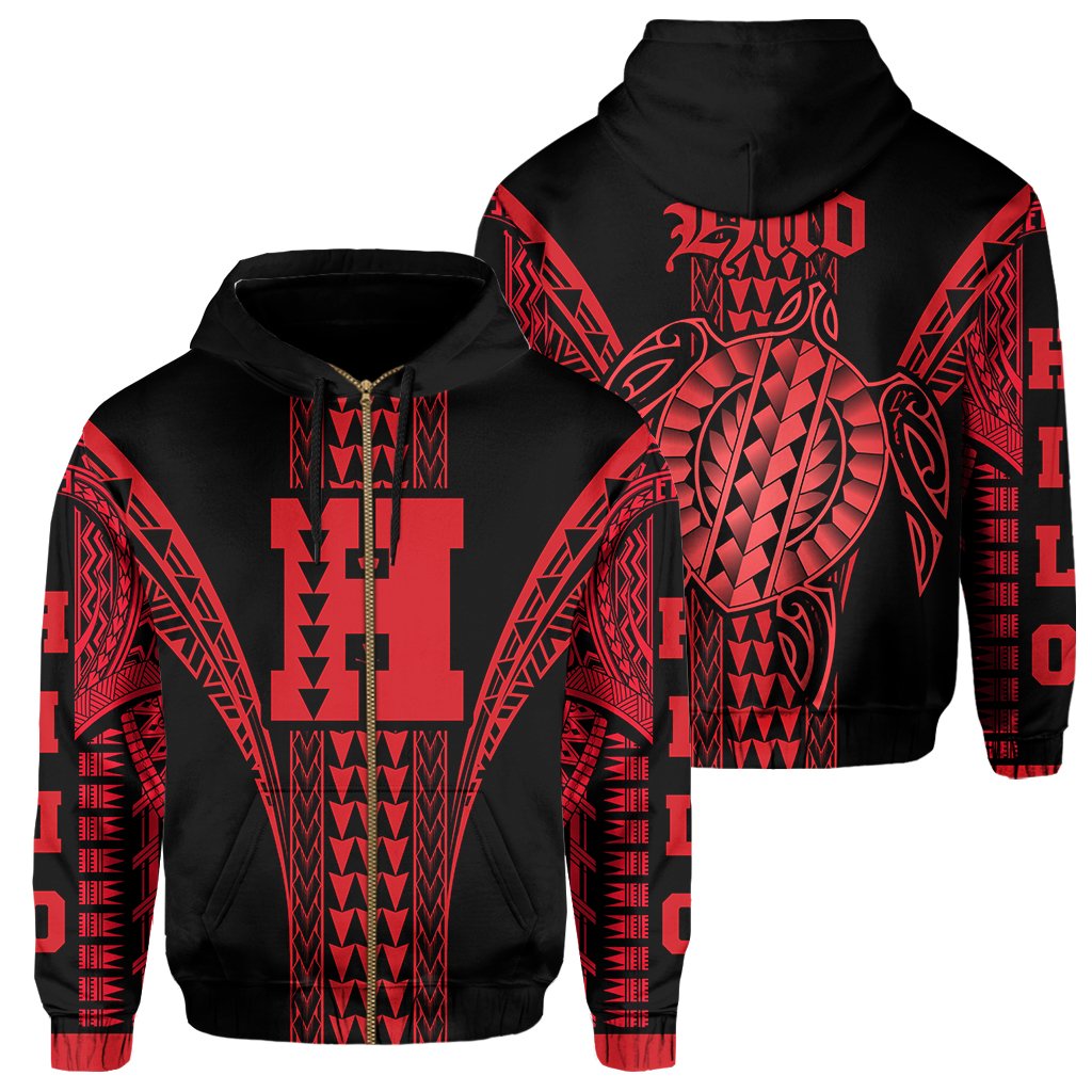 Hawaii Hoodie Hilo HI Zip Hoodie Unisex Red - Polynesian Pride