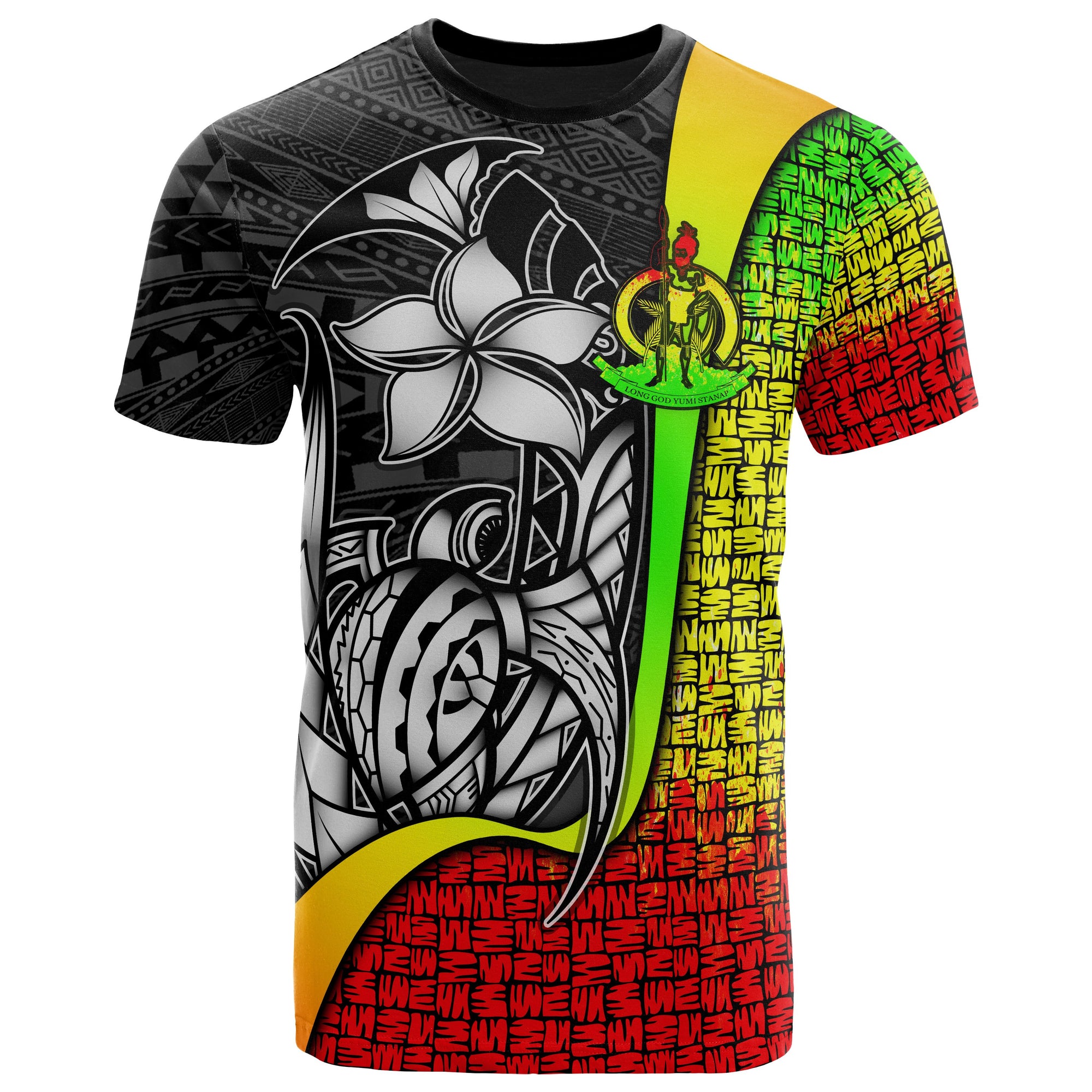 Vanuatu T Shirt Coat of Arm Reggae Turtle with Hook Unisex Reggae - Polynesian Pride