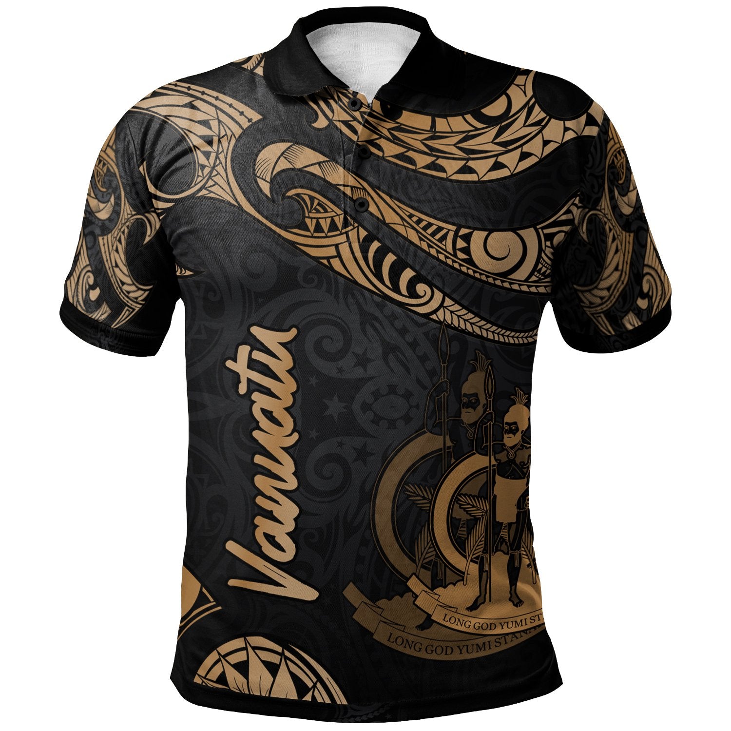 Vanuatu Polo Shirt Polynesian Tattoo Gold Version Unisex Gold - Polynesian Pride