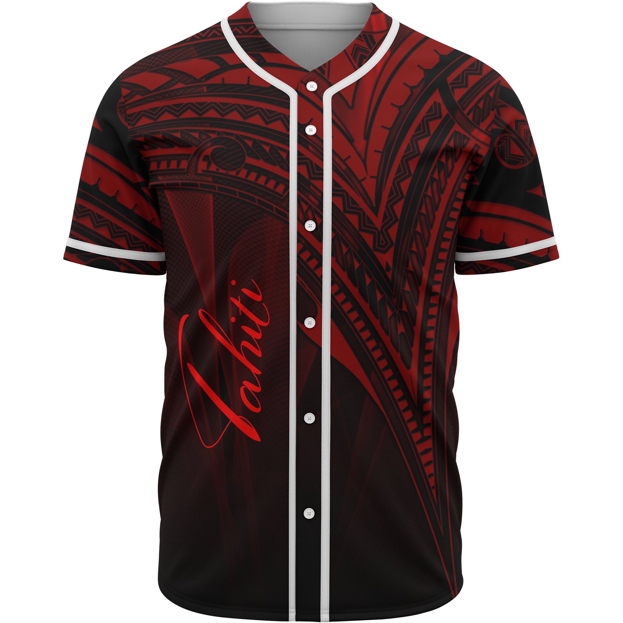 Tahiti Baseball Shirt - Red Color Cross Style Unisex Black - Polynesian Pride