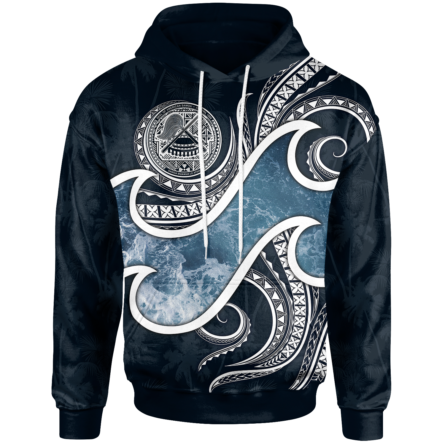 American Samoa Polynesian Hoodie Ocean Style Unisex Blue - Polynesian Pride