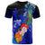 Yap T Shirt Humpback Whale with Tropical Flowers (Blue) Unisex Blue - Polynesian Pride