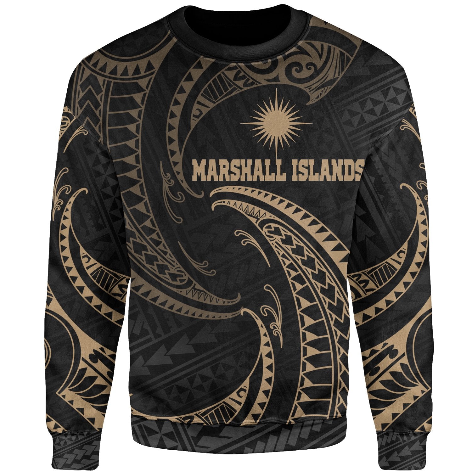 Marshall Islands Polynesian Sweater - Gold Tribal Wave Unisex Gold - Polynesian Pride