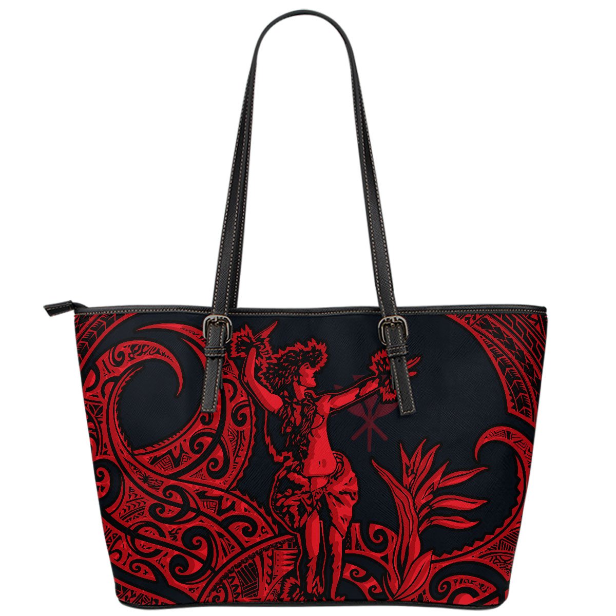 Polynesian Hawaii Leather Tote Bag - Hula Girl Red Red - Polynesian Pride