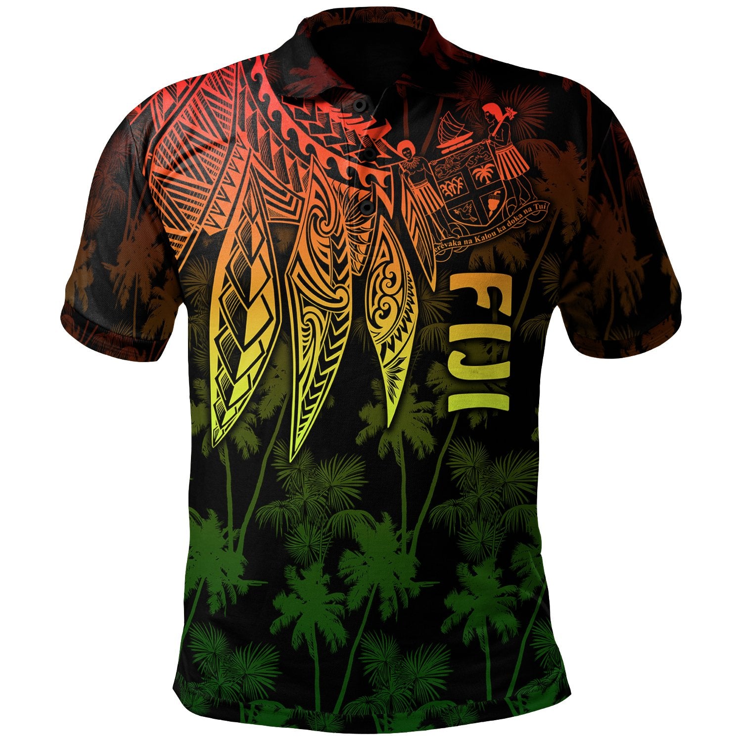 Fiji Polo Polynesian Wings (Reggae) Unisex Blue - Polynesian Pride