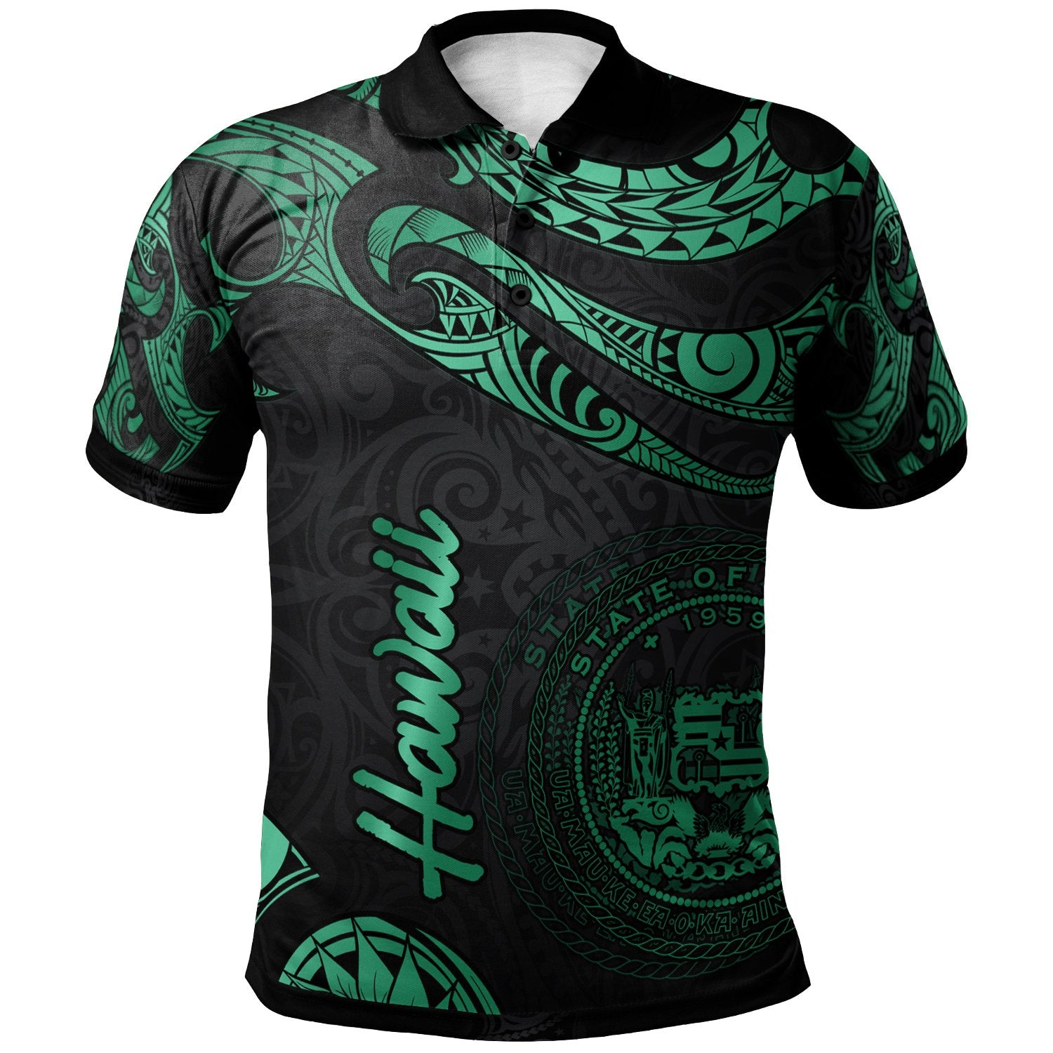 Hawaii Polo Shirt Polynesian Tattoo Green Version Unisex Green - Polynesian Pride