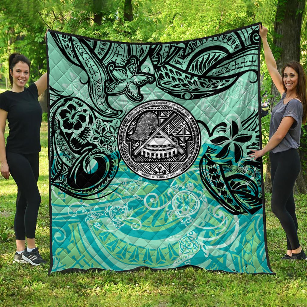 American Samoa Polynesian Premium Quilt - Vintage Floral Pattern Green Color Green - Polynesian Pride