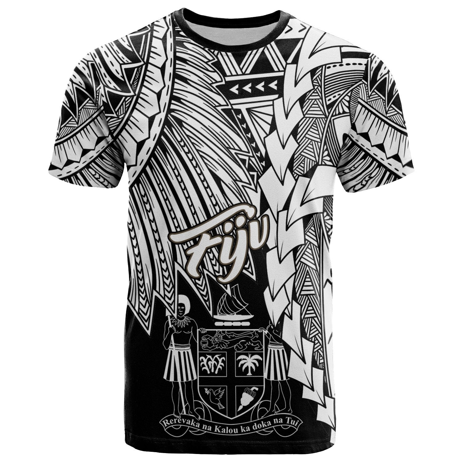 Fiji Polynesian T Shirt Tribal Wave Tattoo White Unisex White - Polynesian Pride