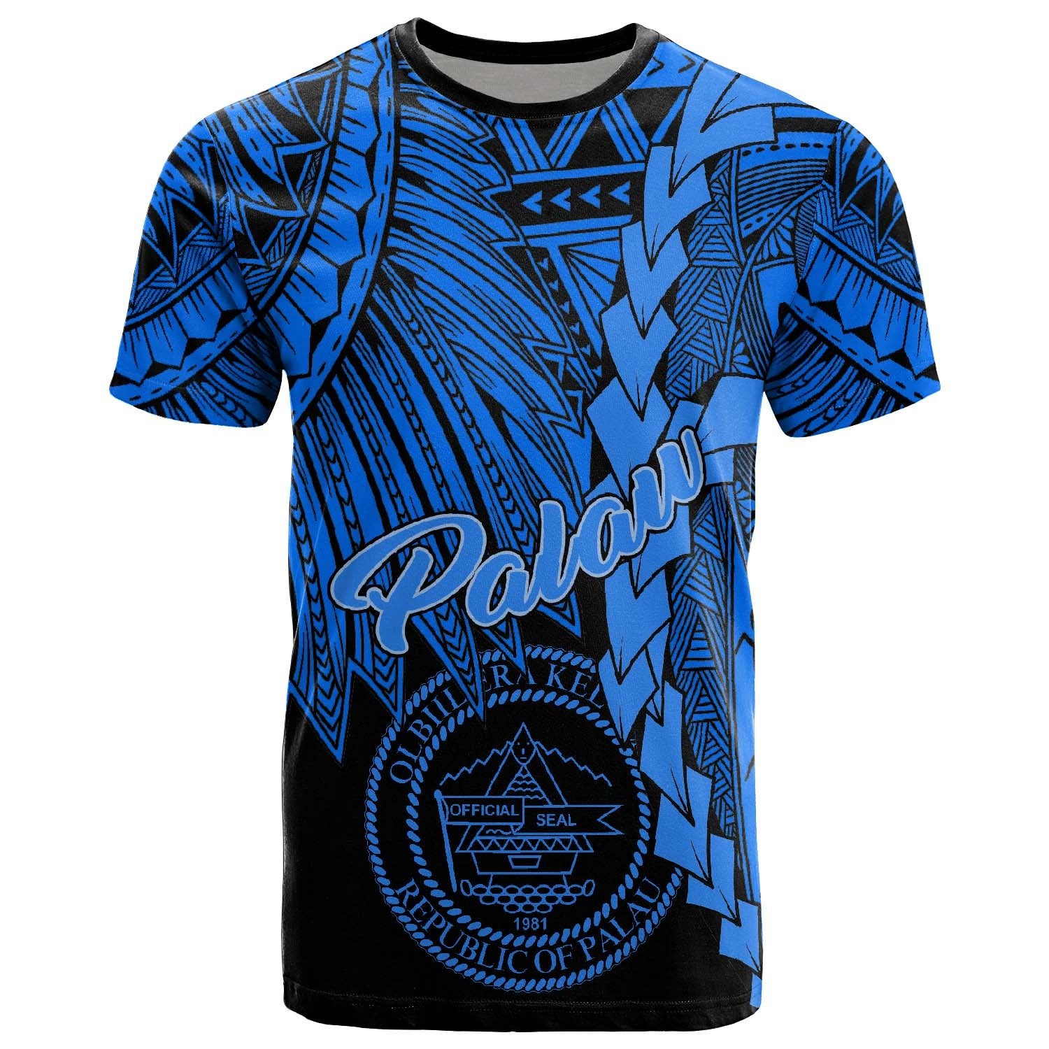 Palau Polynesian T Shirt Tribal Wave Tattoo Blue Unisex Blue - Polynesian Pride