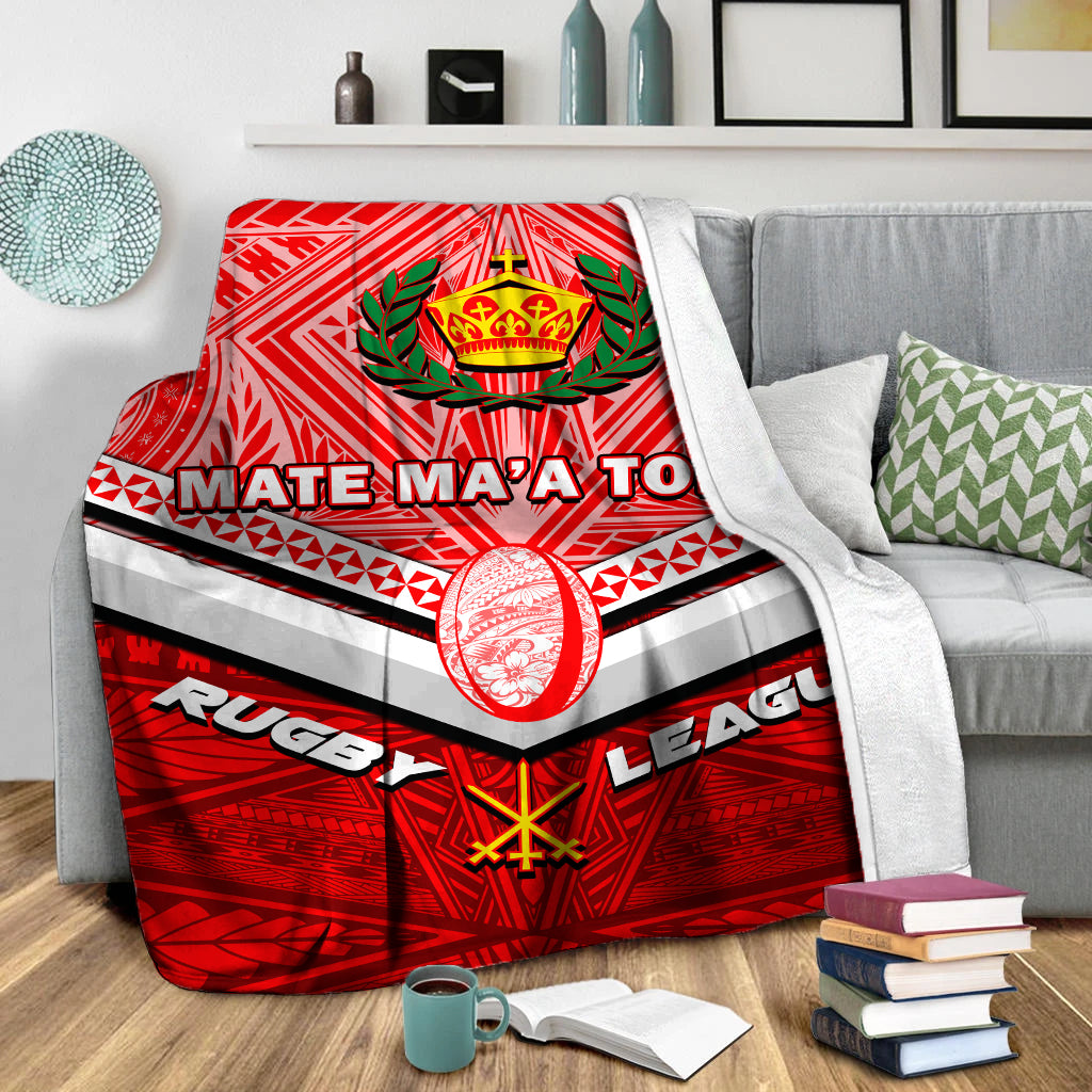 Tonga Rugby Mate Ma'a Tonga Tapa Pattern Blanket - LT2 White - Polynesian Pride