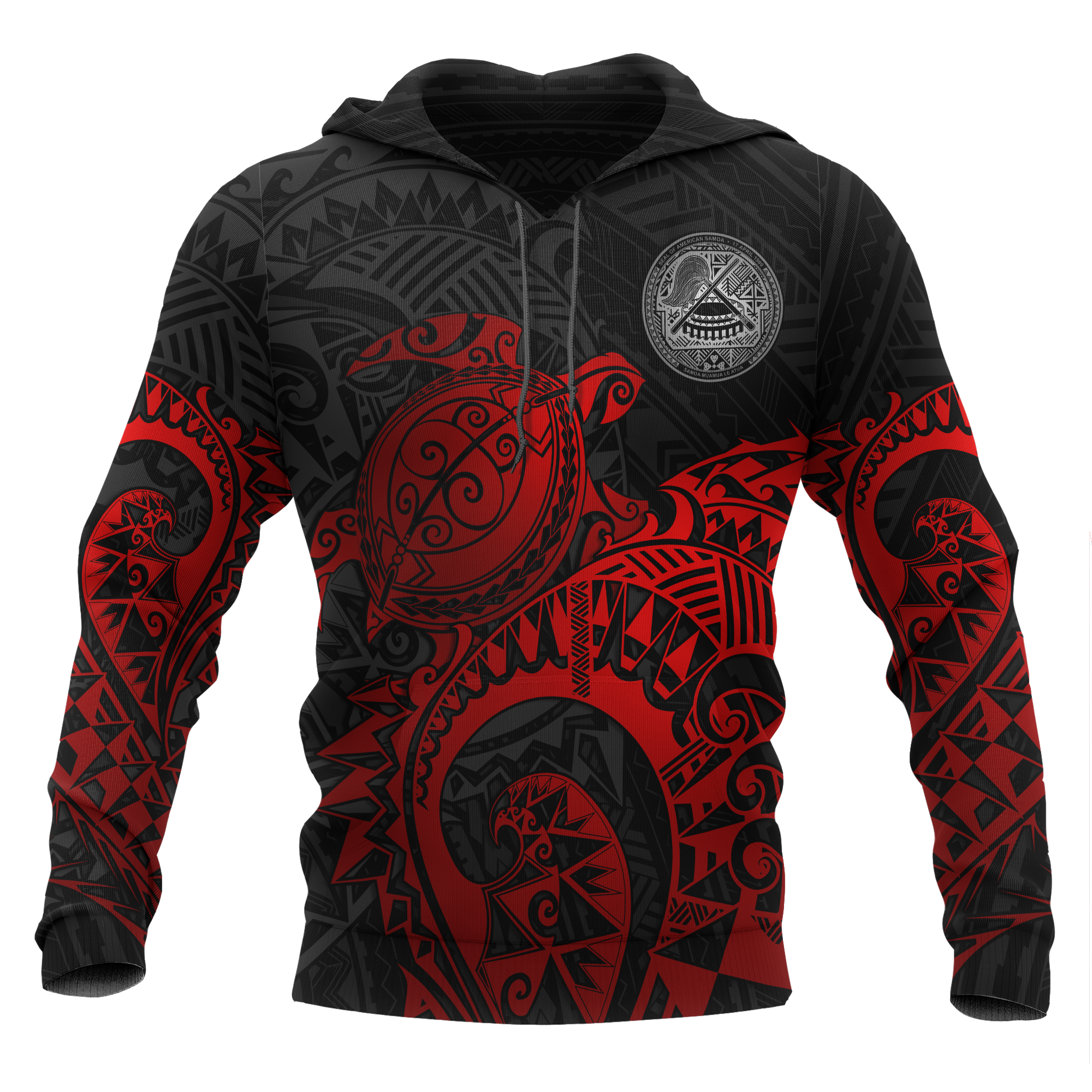 American Samoa Hoodie Polynesian Turtle (Full Red) Unisex Red - Polynesian Pride