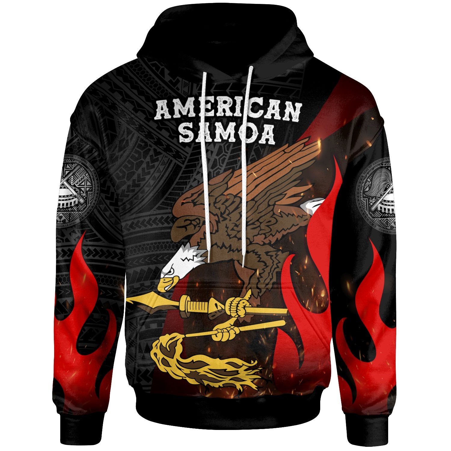 American Samoa Hoodie Polynesian Eagle Fire Unisex Black - Polynesian Pride