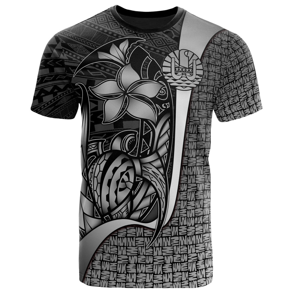 Tahiti Polynesian T Shirt White Turtle with Hook Unisex WHITE - Polynesian Pride