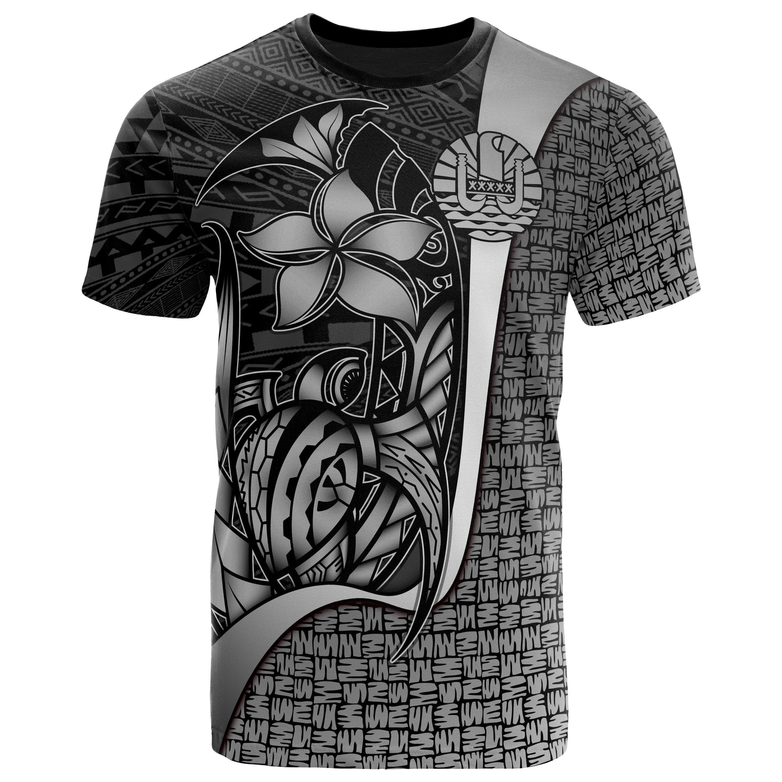 Tahiti Polynesian T Shirt White Turtle with Hook Unisex WHITE - Polynesian Pride