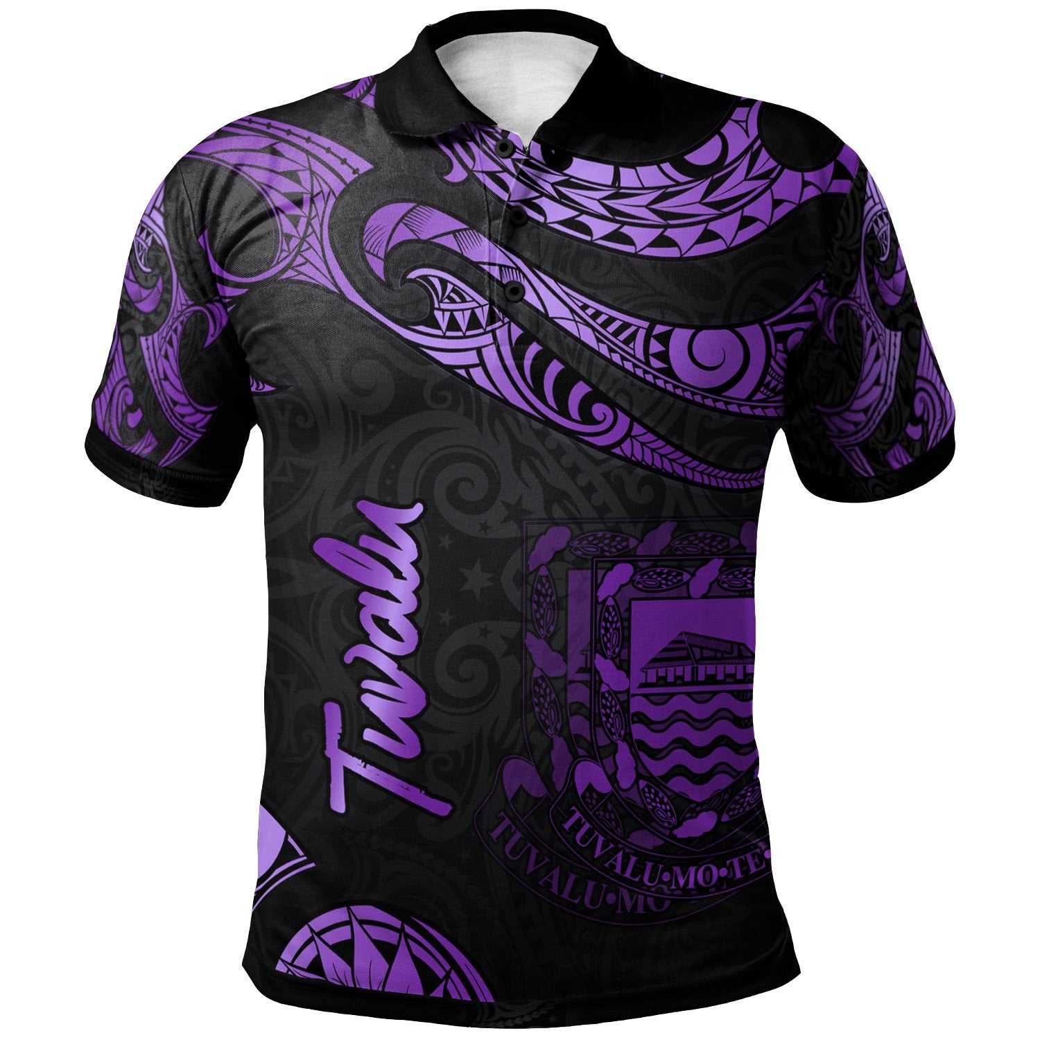 Tuvalu Polo Shirt Polynesian Tattoo Purple Version Unisex Purple - Polynesian Pride