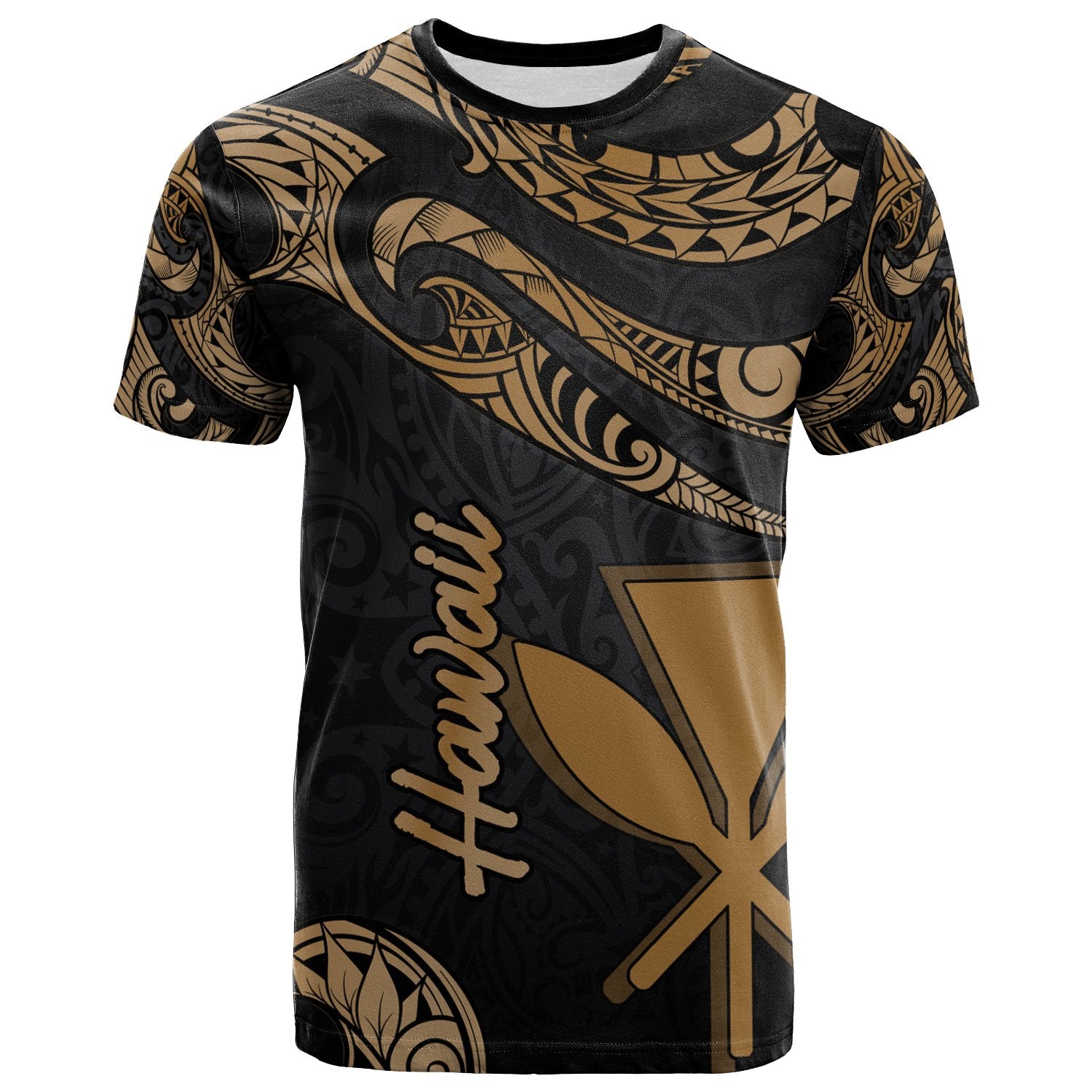 Hawaii Kanaka Maoli Polynesian T Shirt Polynesian Tattoo Gold Version Unisex Art - Polynesian Pride