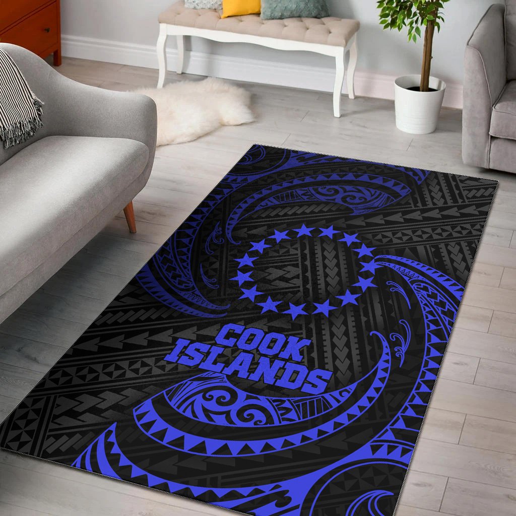 Cook Islands Polynesian Area Rug - Blue Tribal Wave Blue - Polynesian Pride