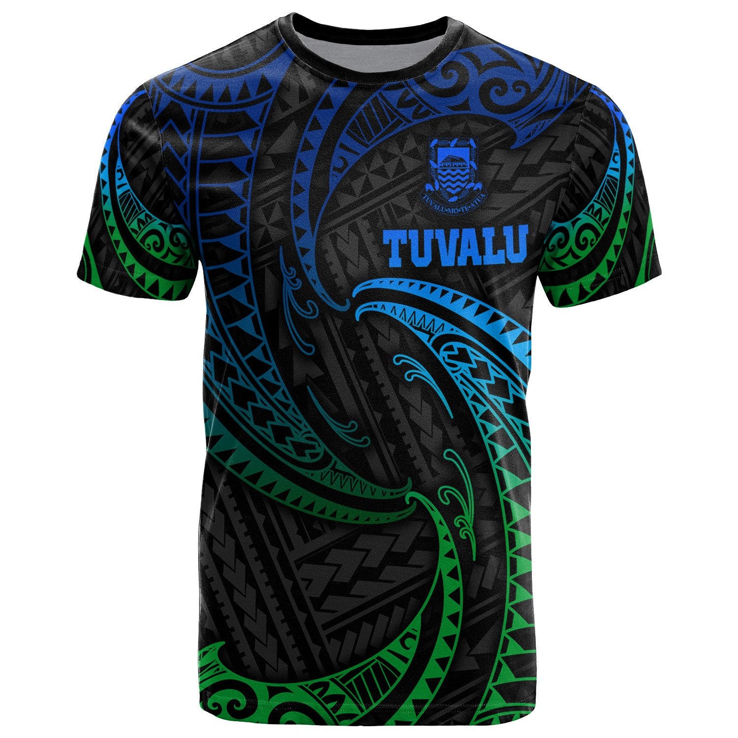 Tuvalu Polynesian T Shirt Blue Tribal Wave Ver.02 Unisex Blue - Polynesian Pride