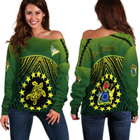 The Kuki's Off Shoulder Sweater Cook Islands Rugby LT13 Green - Polynesian Pride