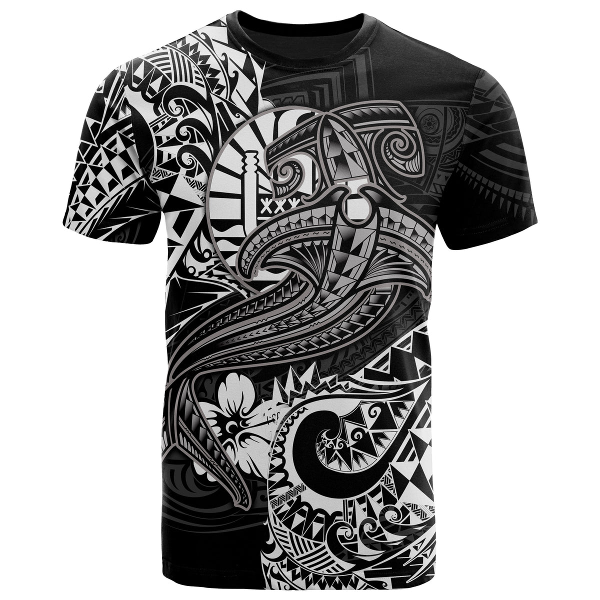 Tahiti T Shirt White Shark Polynesian Tattoo Unisex White - Polynesian Pride