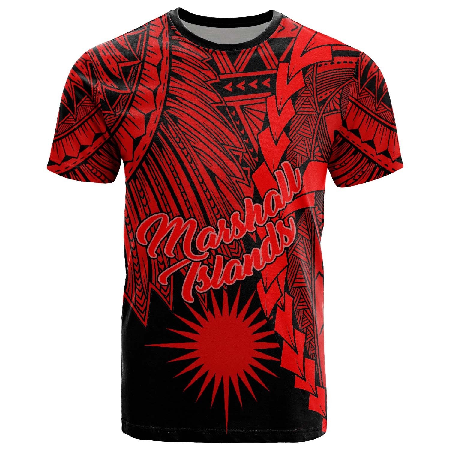 Marshall Islands Polynesian T Shirt Tribal Wave Tattoo Red Unisex Red - Polynesian Pride