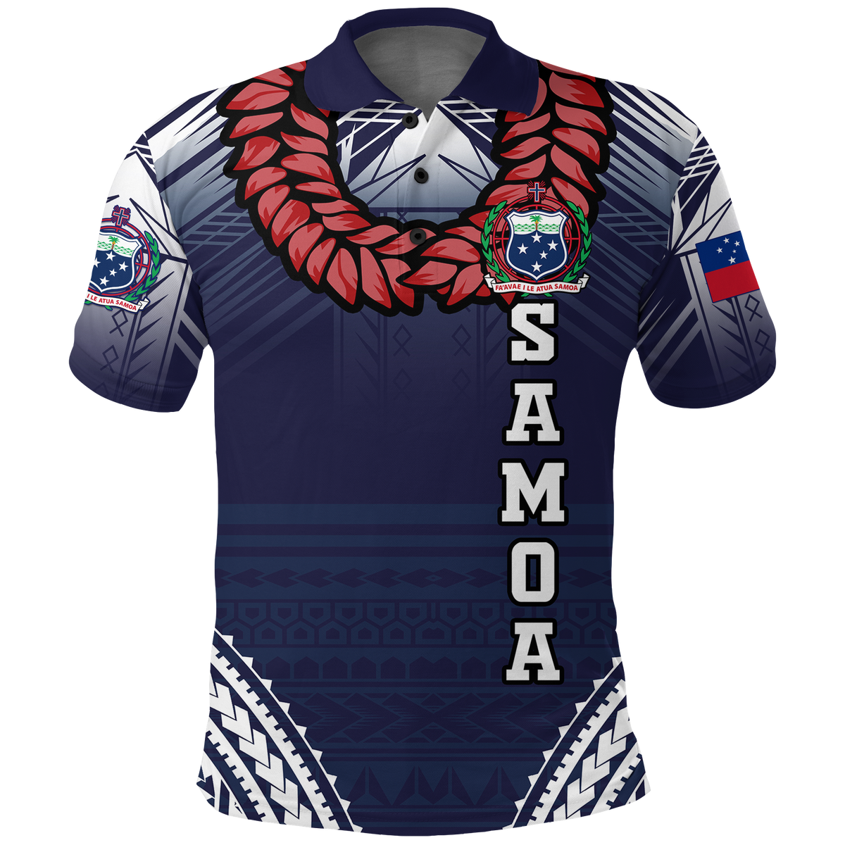 Samoan Ula Fala Art Polo Shirt LT12 Blue - Polynesian Pride