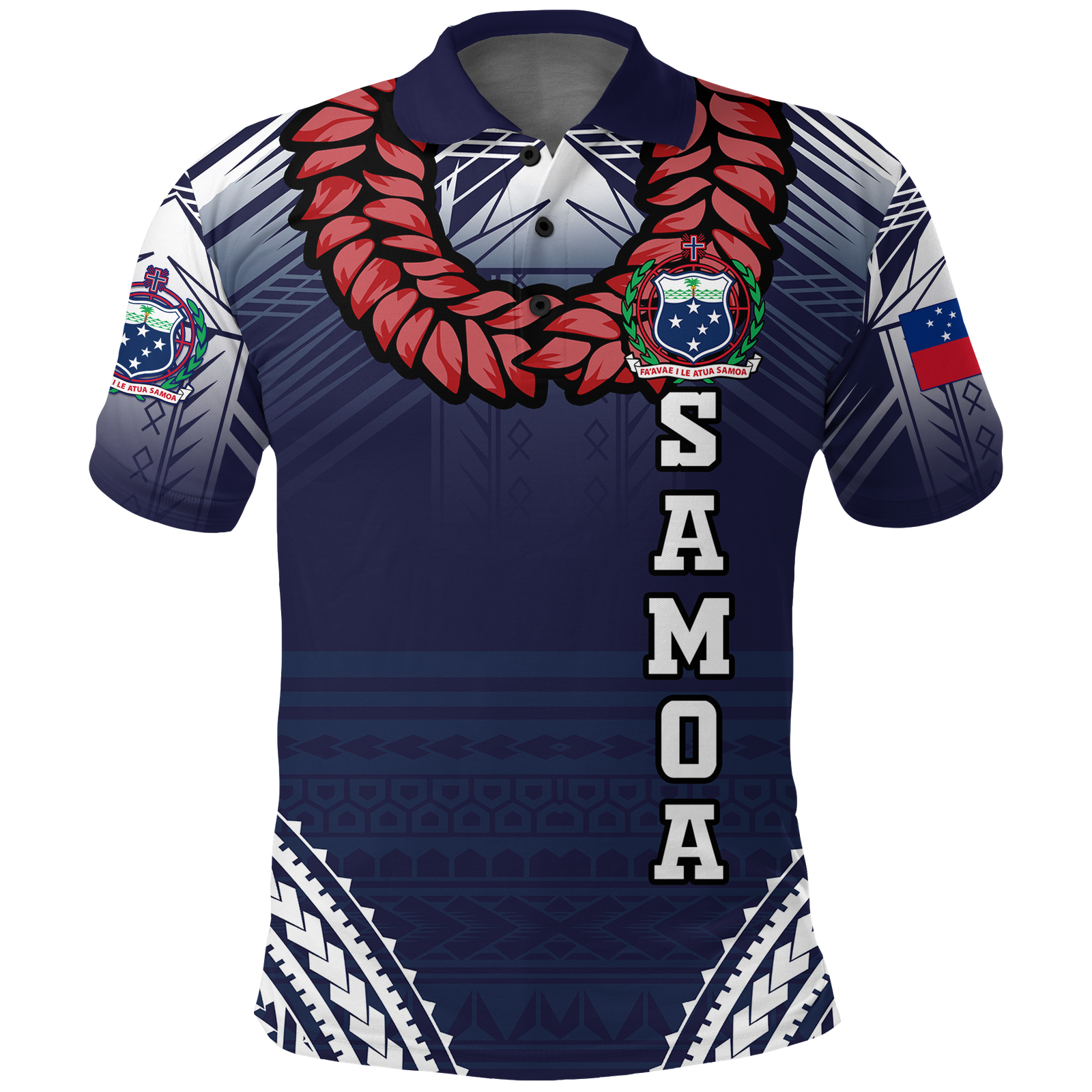 Samoan Ula Fala Art Polo Shirt LT12 Blue - Polynesian Pride