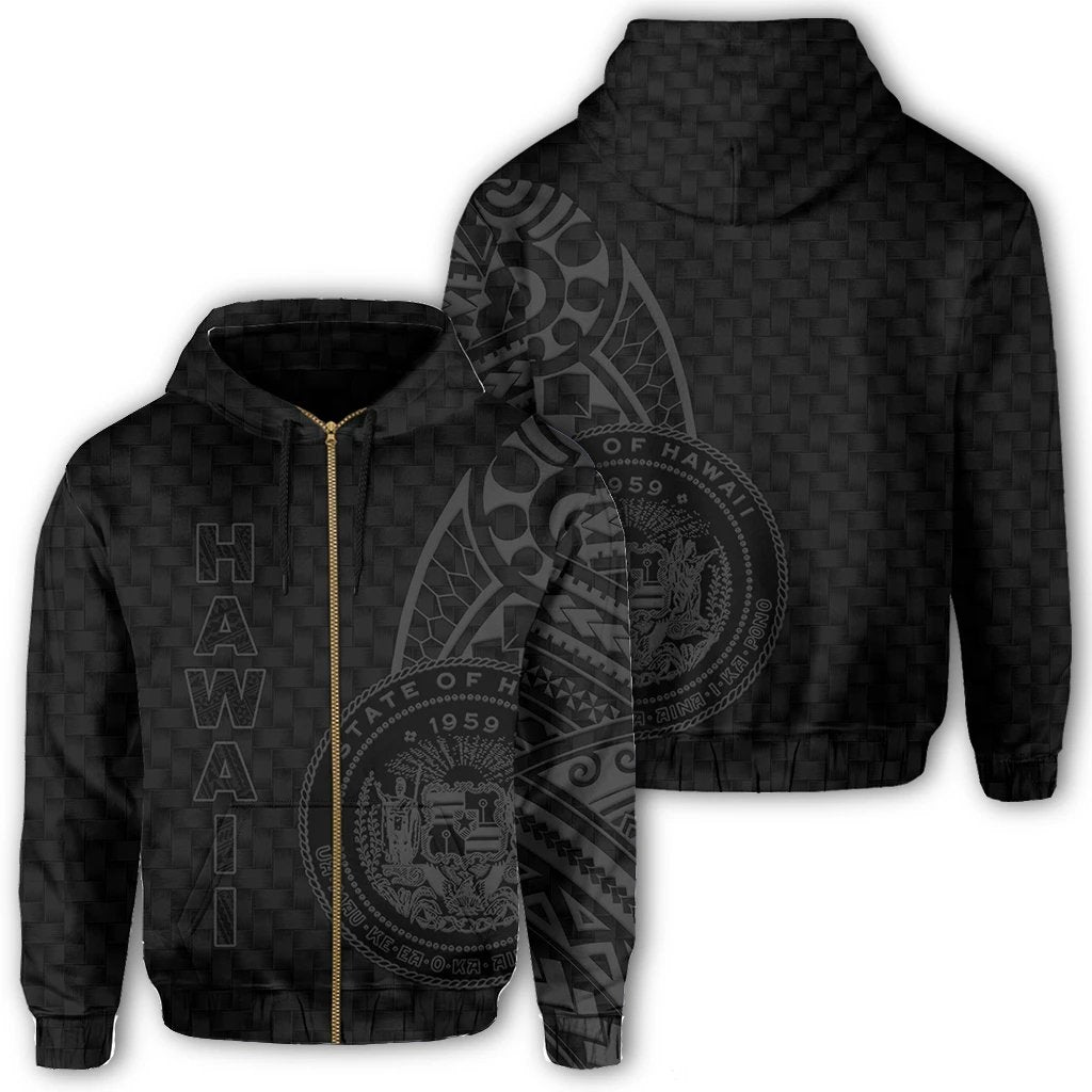 Hawaii Polynesian Zipper Hoodie Gray Emboss Style Unisex Gray - Polynesian Pride