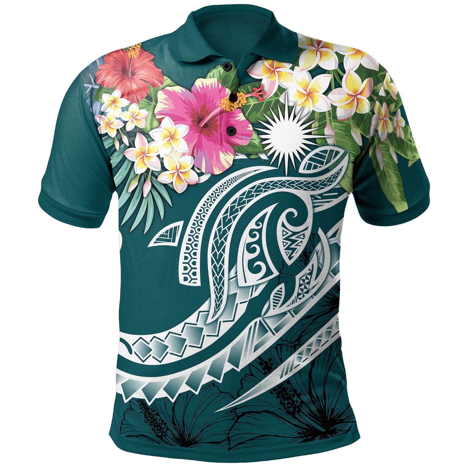 Marshall Islands Polynesian Polo Shirt Summer Plumeria (Turquoise) Unisex Turquoise - Polynesian Pride