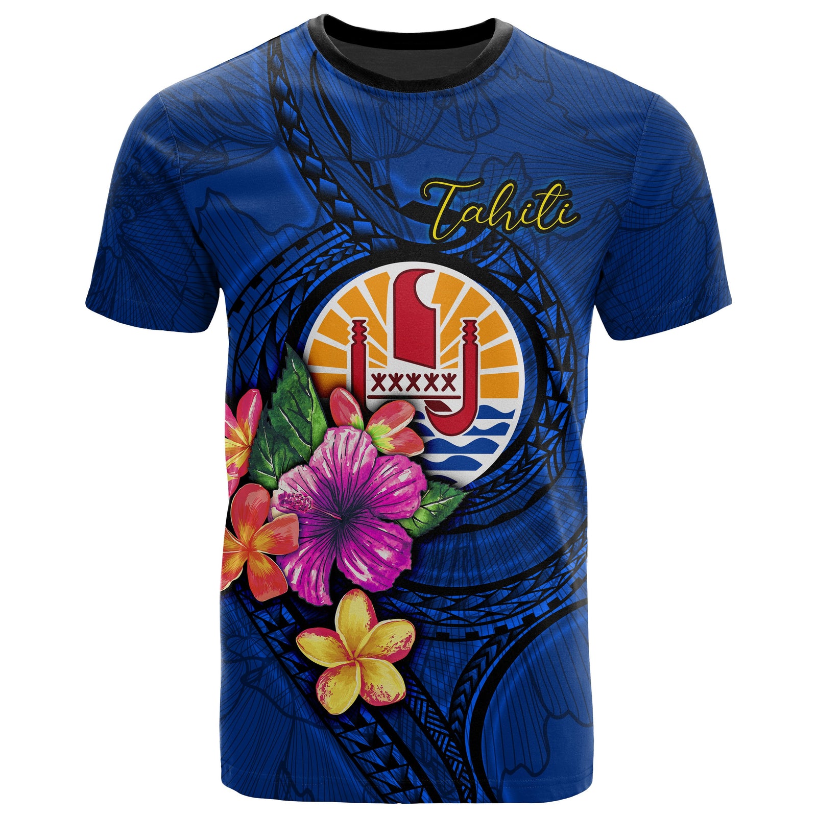 Tahiti Polynesian T Shirt Floral With Seal Blue Unisex Blue - Polynesian Pride