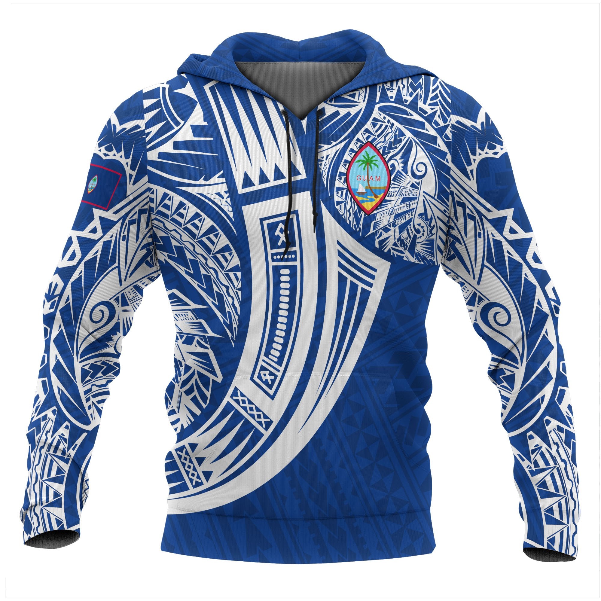 Guam Polynesian Hoodie Tribal Tattoo Unisex Blue - Polynesian Pride