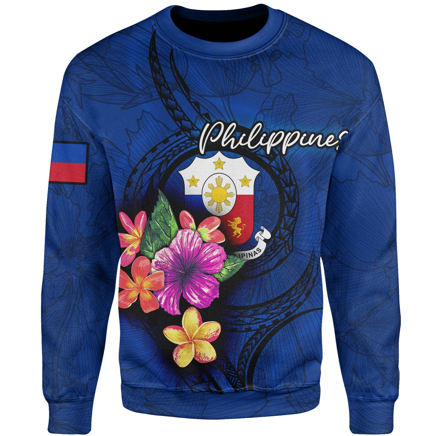 Philippines Polynesian Sweater - Floral With Seal Blue Unisex Blue - Polynesian Pride