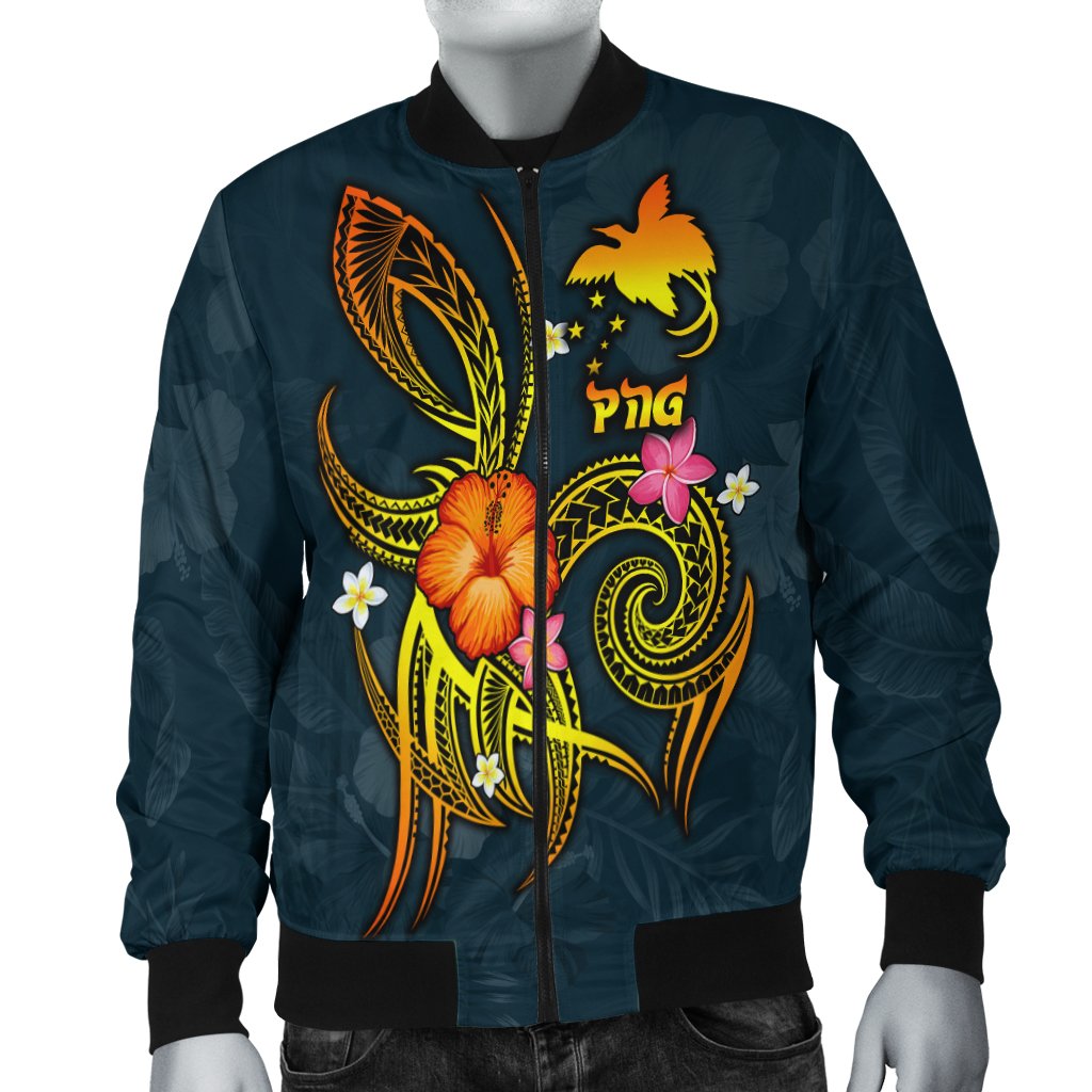 Papua New Guinea Polynesian Men's Bomber Jacket - Legend of Papua New Guinea (Blue) Blue - Polynesian Pride