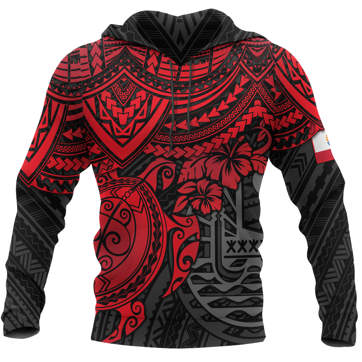 Tahiti Polynesian Hoodie Red Turtle Unisex RED - Polynesian Pride