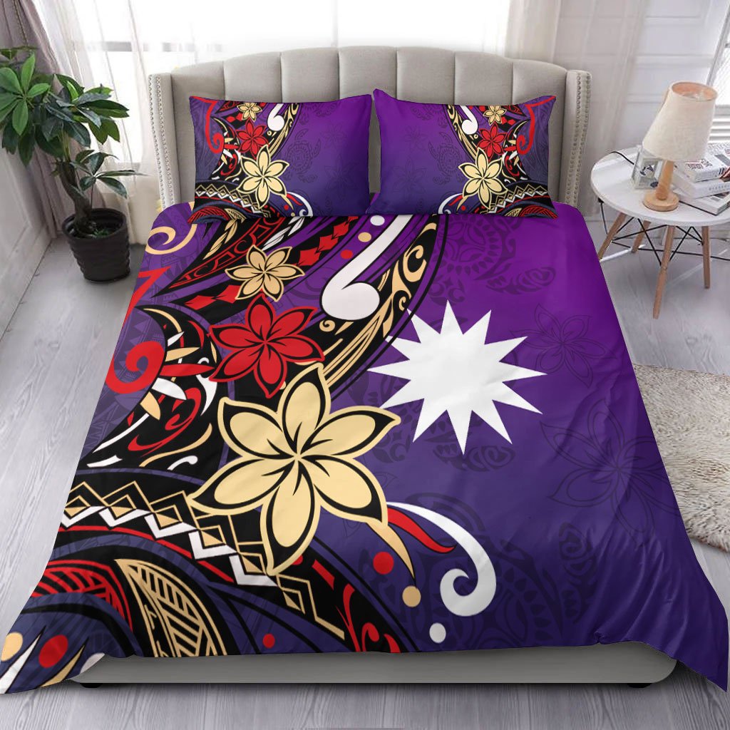 Nauru Bedding Set - Tribal Flower With Special Turtles Purple Color Purple - Polynesian Pride