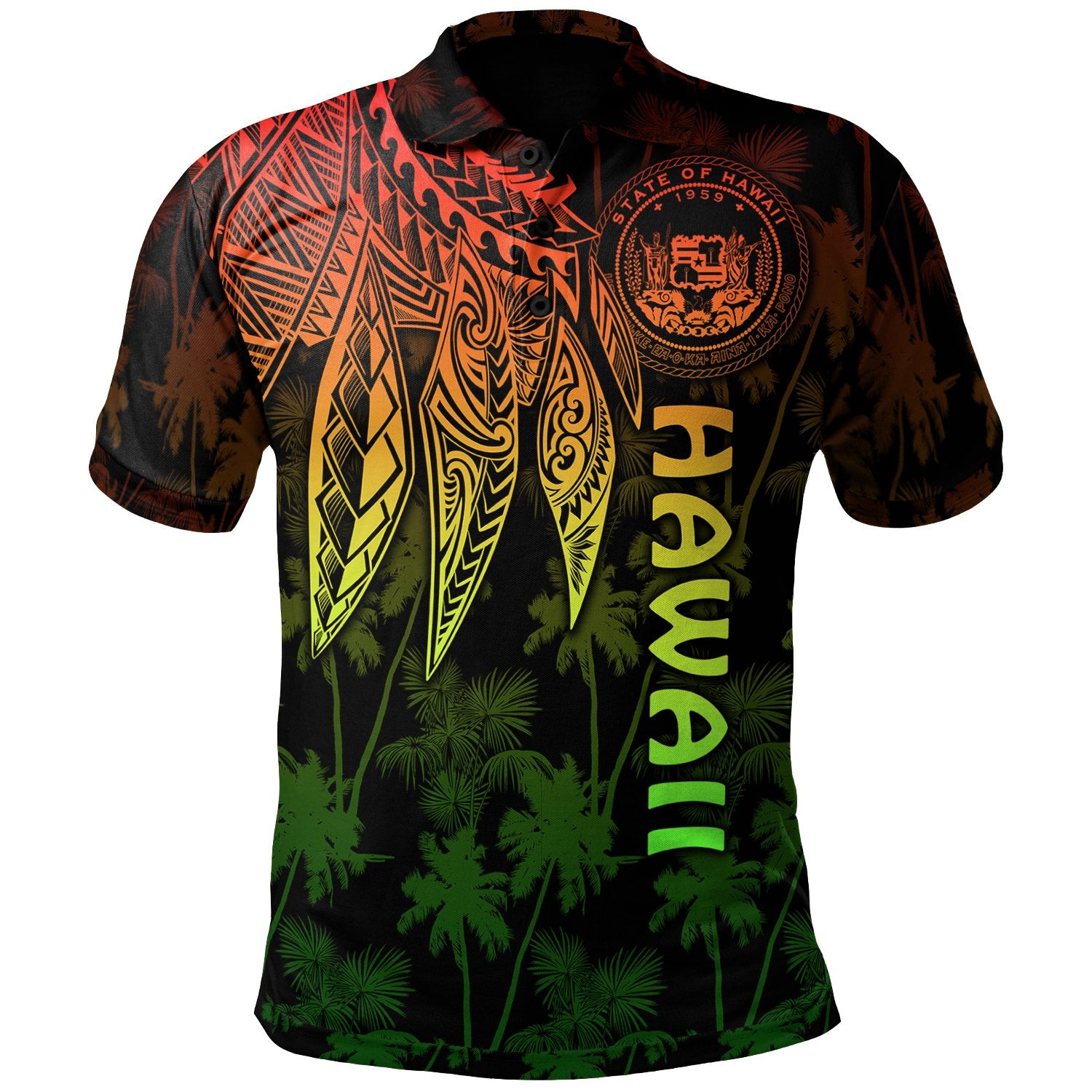 Polynesian Hawaii Polo Shirt Polynesian Wings (Reggae) Unisex Reggae - Polynesian Pride