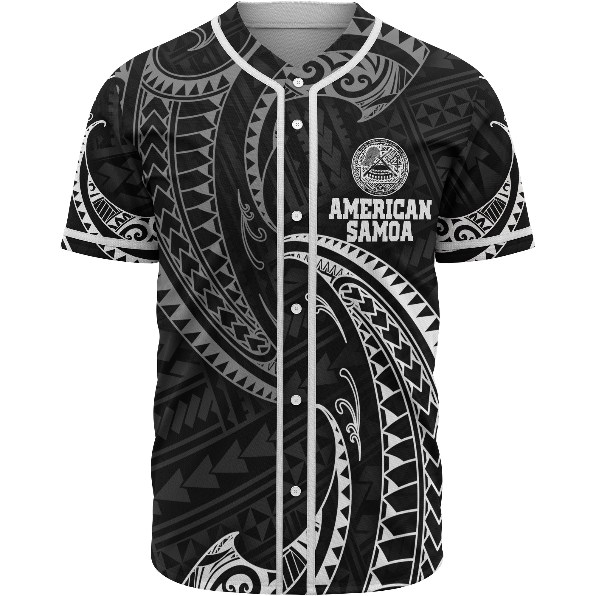 American Samoa Polynesian Baseball Shirt - White Tribal Wave Unisex White - Polynesian Pride