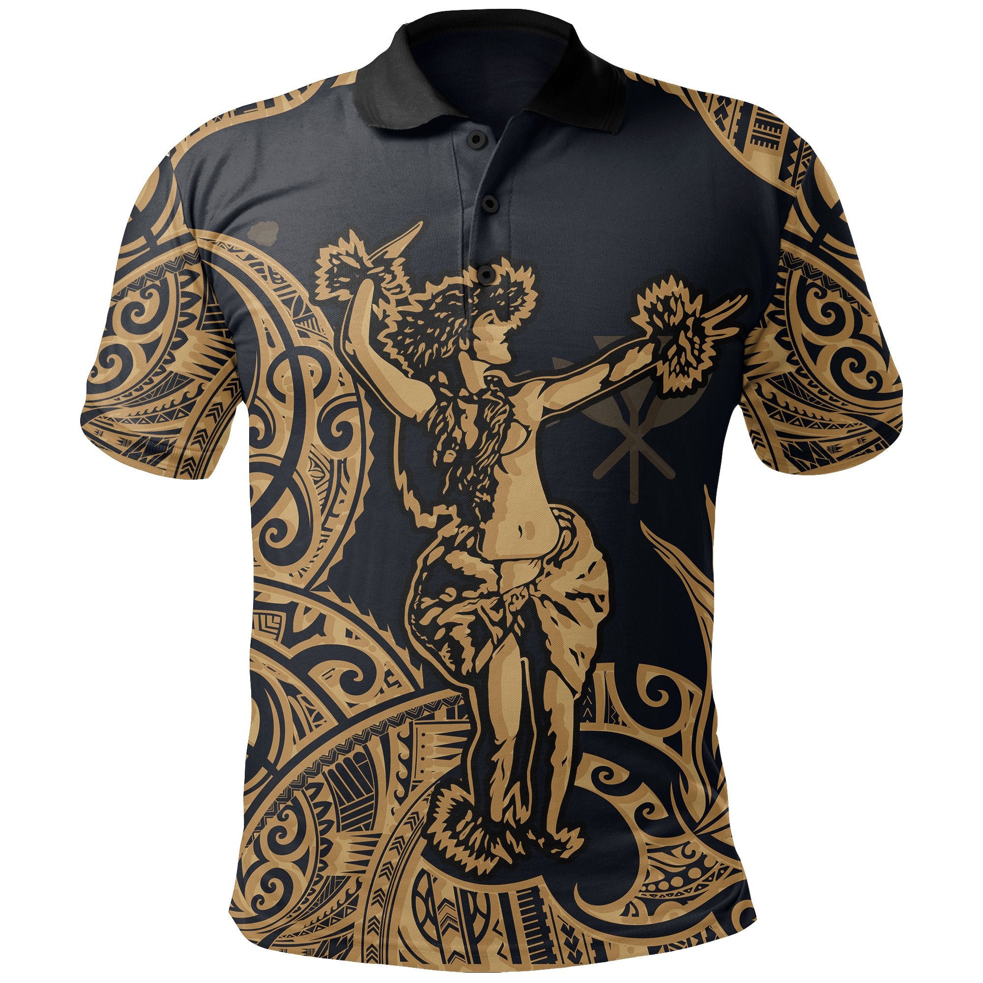 Polynesian Hawaii Polo Shirt Hula Girl Gold Unisex Yellow - Polynesian Pride