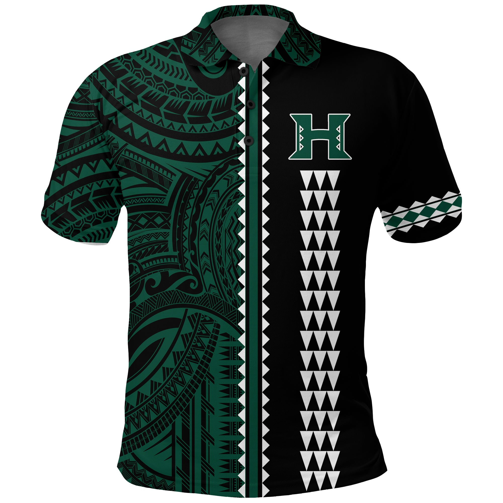 Custom Hawaii Kakau Warrior Football Polo Shirt LT12 Unisex Green - Polynesian Pride